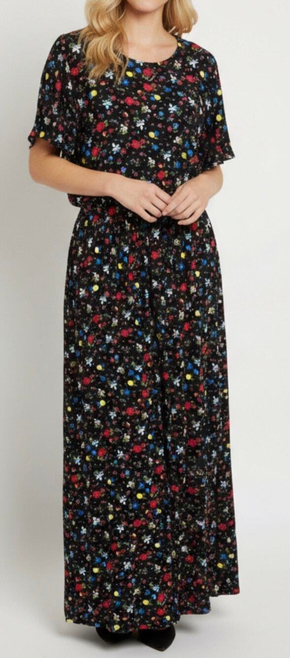 Love Moschino Maxi Dress Black Floral Short Sleeve